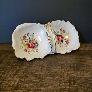 Vintage White Double-Dish Porcelain Server with Scalloped Edge